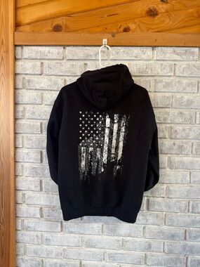 Grunt Style Black Hoodie with Distressed White Flag Back Print